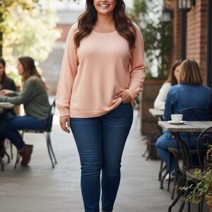 Sejour Peach Balloon Sleeve Sweater